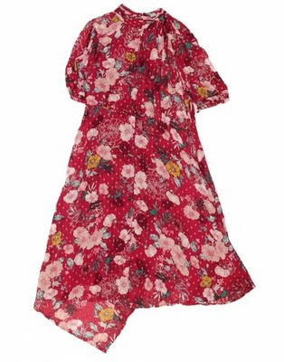 Monsoon Damen Maxi asymmetrisches Kleid UK 16 Large rot Blumen Viskose DS09