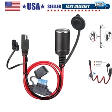 12AWG SAE to Motorcycle Female Cigarette Lighter Socket 12V-24V Extension Cab...