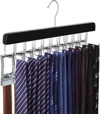 TOPIA HANGER 20 Hooks 2 in 1 Belt Tie Hanger 14.56 inches x 5.9 inches, Black 