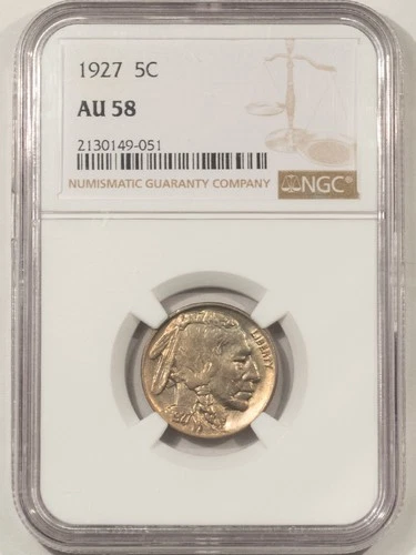 1927 BUFFALO NICKEL - NGC AU-58, LOOKS UNC! PREMIUM QUALITY!