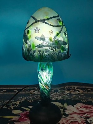 Art Nouveau Style Emile Galle  Blown glass Desk lamp light US Duty Free
