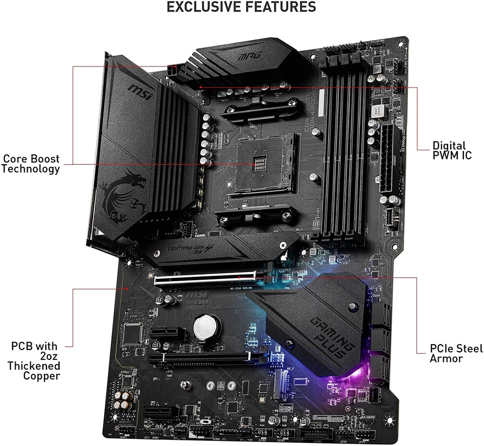 MSI MPG B550 Gaming Plus Mainboard AMD Ryzen B550 Sockel AM4 ATX 4x DDR4 M.2 - Bild 3 von 4