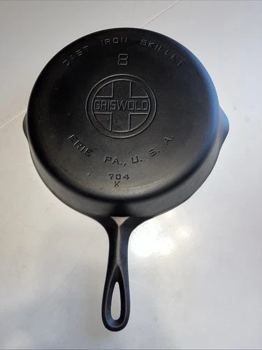 Griswold #8 Large Block Logo Cast Iron Skillet Smooth Bottom 704 *RESTORED*FLAT*