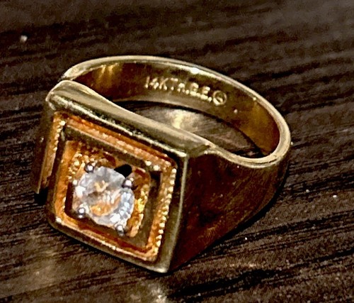 Vintage 14KT HGE (Heavy Gold Electroplate) Square Ring Cz Center Stone Size 9.2