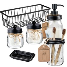 SheeChung 6Pcs Mason Jars Bathroom Accessories Set Complete - Toothbrush Hold...