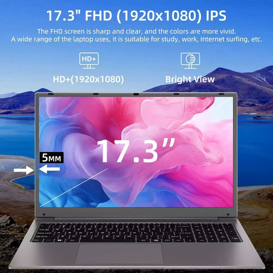 Portátil Windows 11 17.3" Intel Celeron 8GB RAM 512GB SSD Notebook HDMI Foto 2 de 4