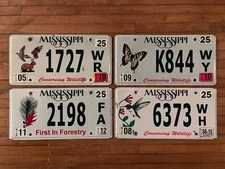 Mississippi License Plates — lot of 4 — Wildlife Conservation and Forestry