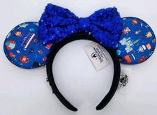 Disney  Parks Blue Loungefly Chibi Park Icons Mickey Minnie Mouse Ears Headband