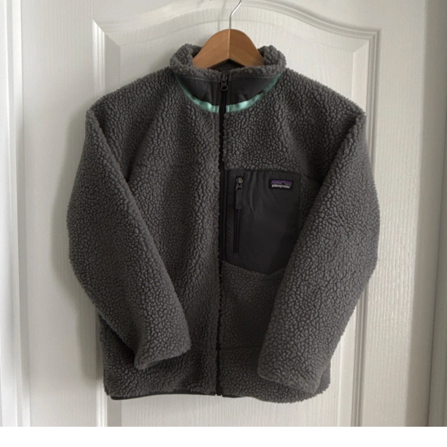 Patagonia Kids Sherpa Fleece Zip Jacket Gray Size M Outdoor Casual Long Sleeve