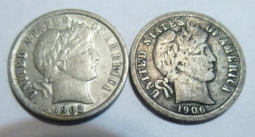 1906-O VG + Bonus 1902 Fine F Barber Dime Condition Natural Toning Free Shipping