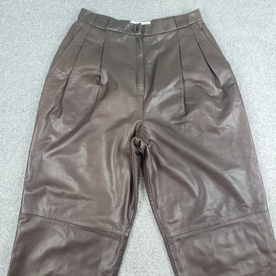 Pantalones de cuero vintage JH Collectibles marrón tiro alto cónicos para mujer 26x31 Foto 3 de 4