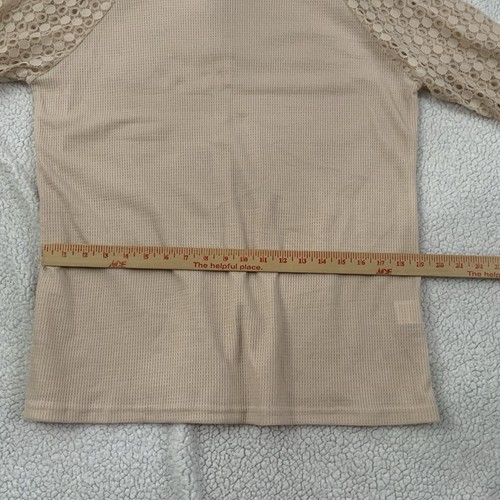 Miholl Women’s XL Long Lace Sleeve Waffle Knit Top Blush Pink Feminine Back Zip - Picture 7 of 11
