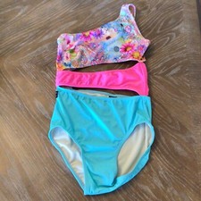 Kandi Kouture Cut Out Neon Floral Colorblock One Shoulder Dance Leotard Size AM