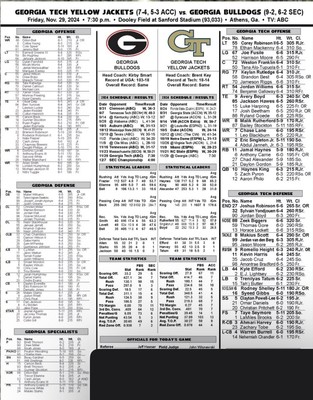 Georgia Bulldogs vs Georgia Tech Game Flipcard +Notes 11/29/24