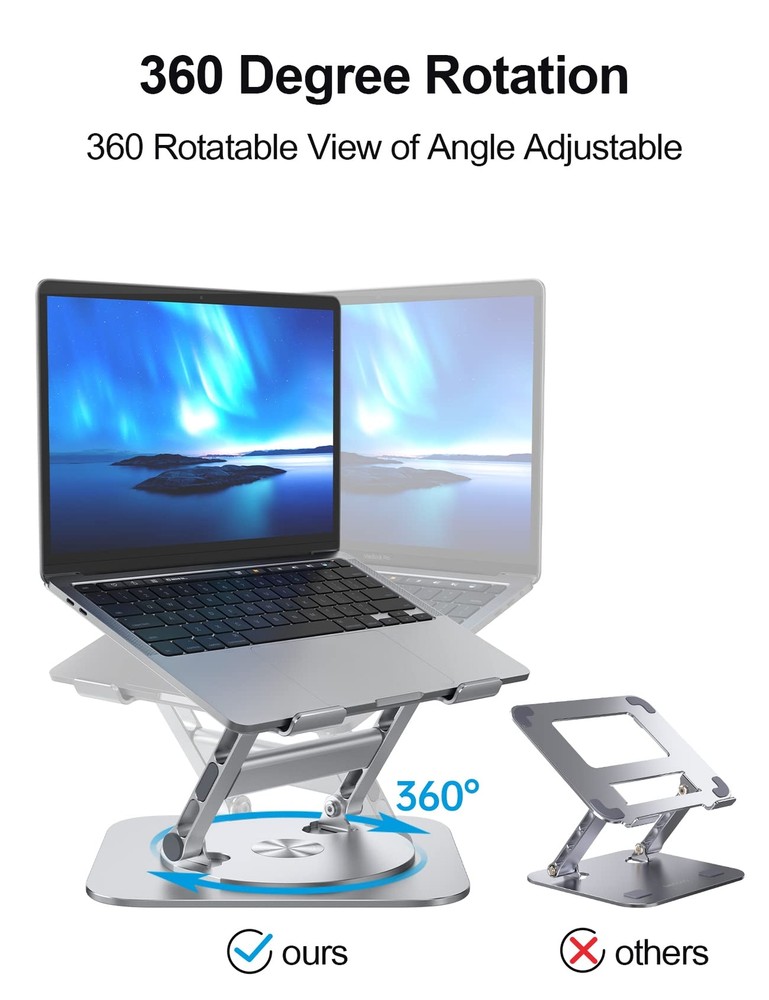 360° Rotating Aluminum Laptop Stand – Ergonomic Height-Adjustable Desk Riser for Comfortable Work  