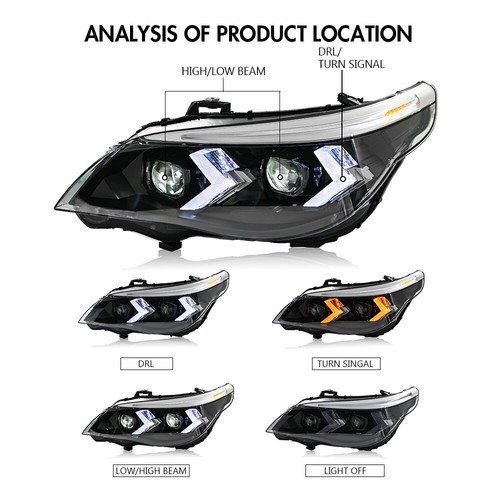 Upgrade Led Sequential Headlights Assembly For BMW 5 Series E60 2005-10 Headlamp - Foto 8 di 21