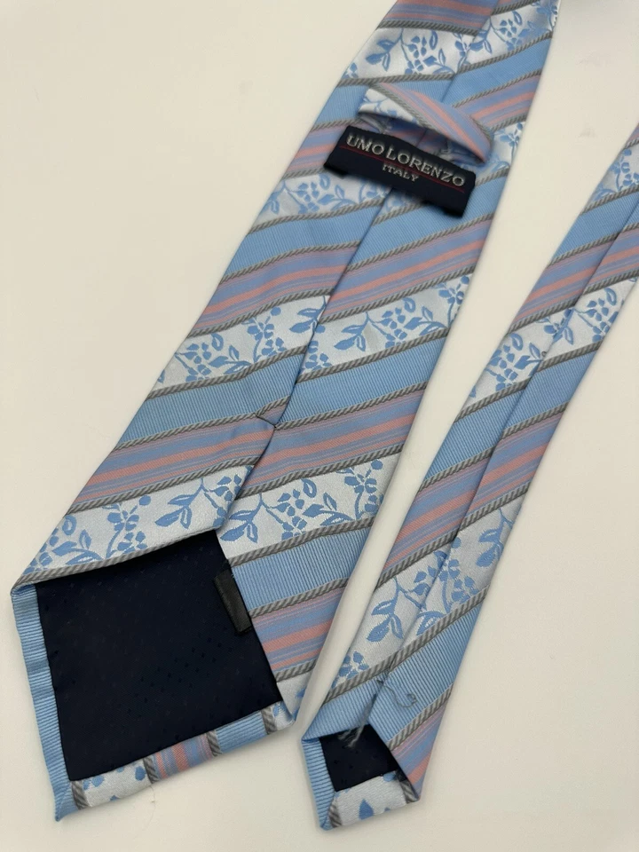 Дизайнерские галстуки Umo Lorenzo мужской официальный галстук 58 «Lx3.5» W цветочный синий полосатый галстук - Изображение 2 из 3