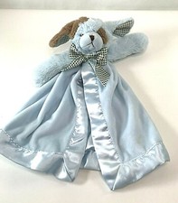 Bearington Baby Collection Blue Brown Plush Puppy Dog Security Blanket Satin 15"