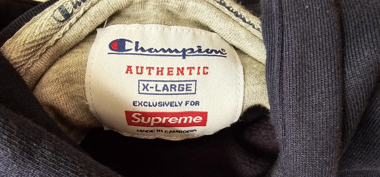 Felpa con cappuccio Supreme X Champion Navy Label taglia XL
