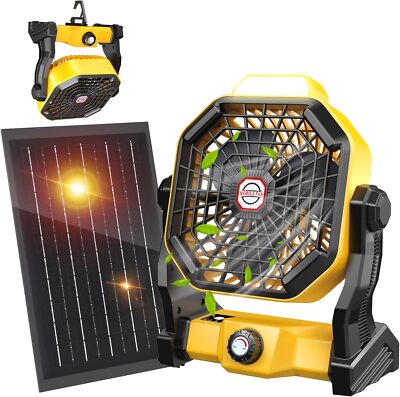 10400mAh Solar fan, Camping Fan with Panel, 7W Rechargeable Yellow