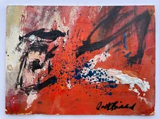 Danish Artist Rolf Gjedsted Red Composition Modern Painting Midcentury Art