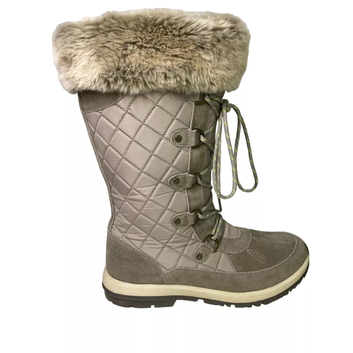 Bearpaw tan lace up snow faux fur insulated quilted waterproof