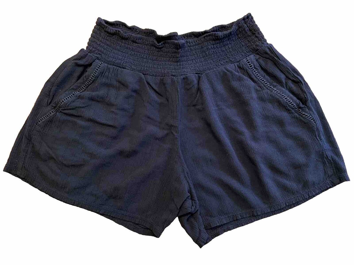 THREE DOTS WOMENS SLIP ON WIDE ELASTIC WAIST BLACK SHORTS SIZE S