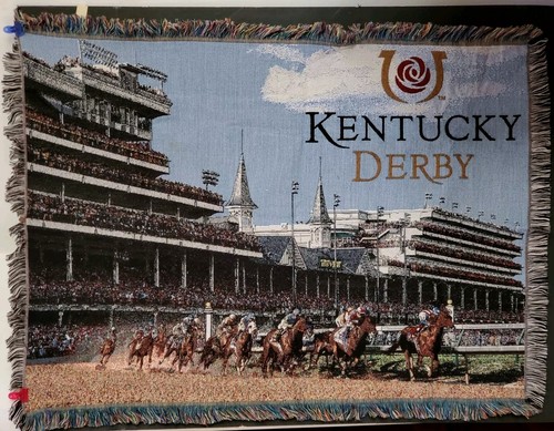 Vtg 2019 Kentucky Derby Woven Tapestry Throw Blanket 62” X 48” - Picture 13 of 14