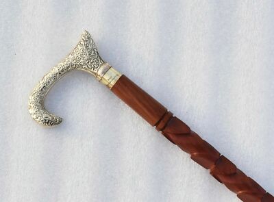  Curved Handle Stick Antique Walking Brass Foldable Cane Vintage Designer Cane