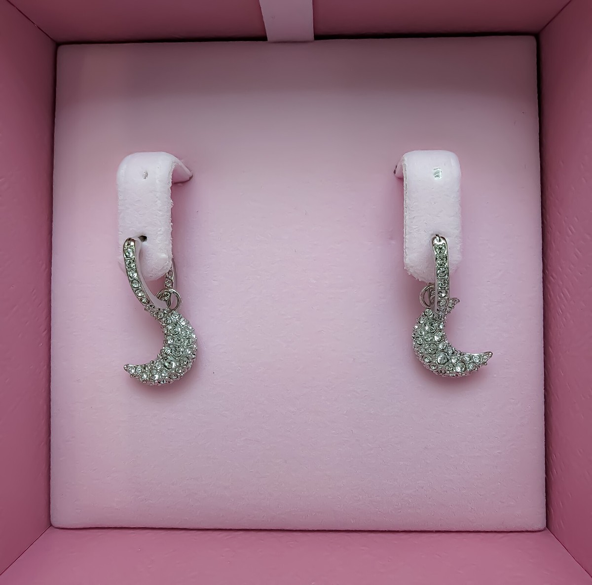 New 100% Authentic SWAROVSKI Pave Crescent Moon Luna Hoops