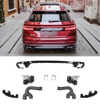 REAR DIFFUSER EXHAUST TRIM SQ8 STYLE GLOSS BLACK & BLACK TIPS FOR AUDI Q8 18-23