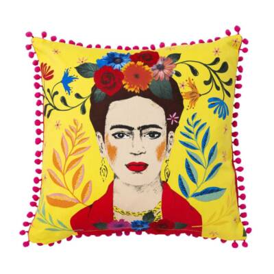 Talking Tables Kissen Frida Kahlo pink gelb Illustration Bild Portrait Deko Sofa