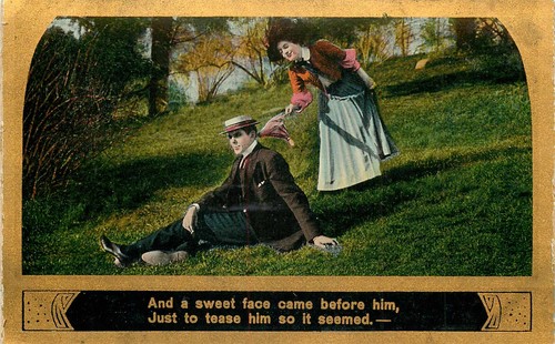 Postal Ilustrada Canción Serie 1838 Sin Publicar Mujer Pokes Hombre con Paraguas - Imagen 1 de 2