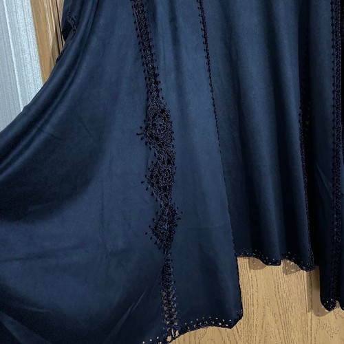 Chico's Women’s Faux Suede Navy Crochet Ruana Open Front Poncho/Wrap Sz-S/M - Picture 7 of 9