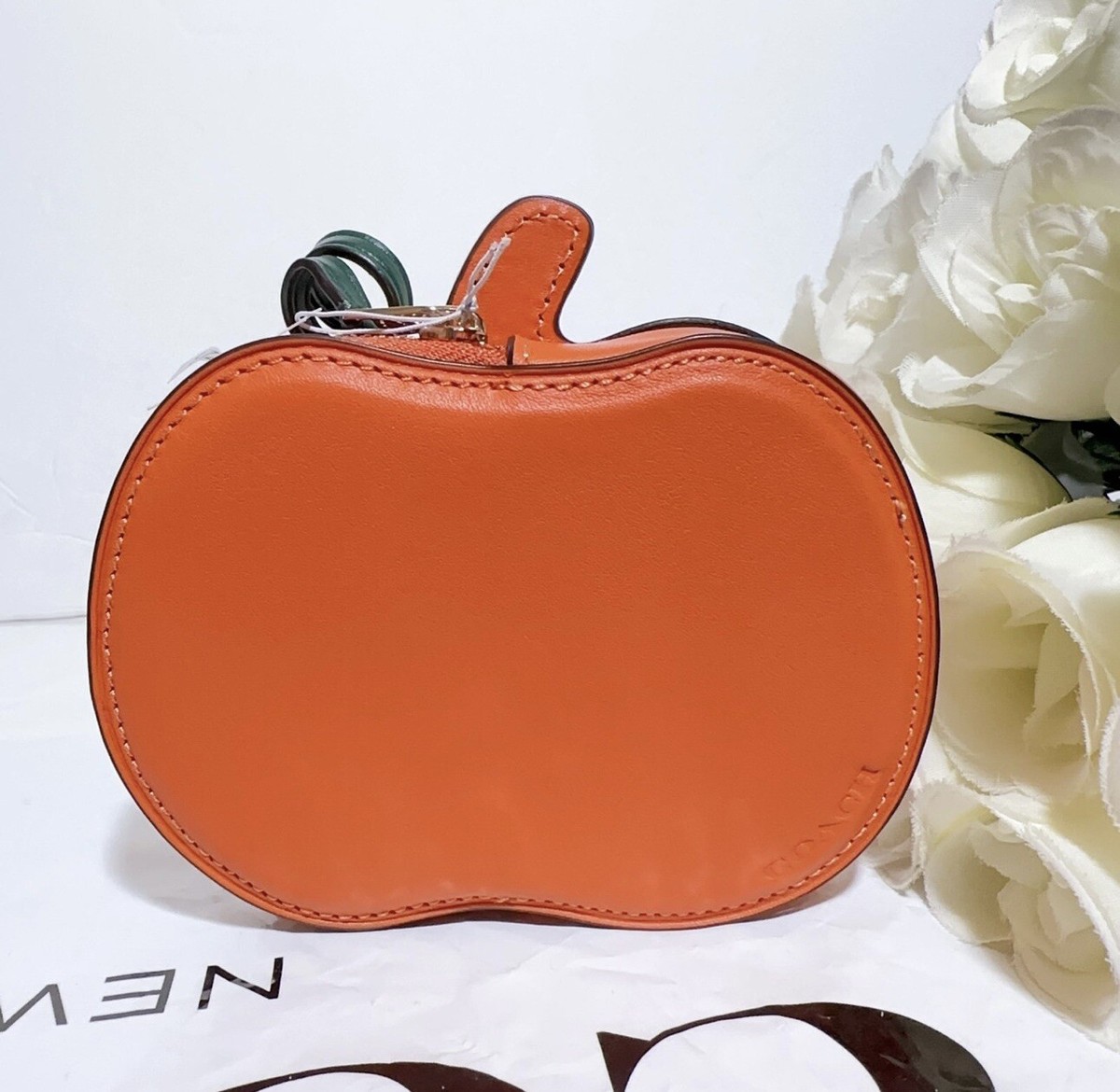 ❤ COACH Women's Halloween Pumpkin Zip Coin Card Case Orange