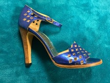 Mario Valentino Electric Blue Laser Cut Perforated Sandals Heels 6.5