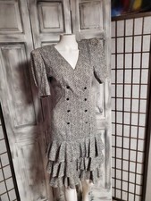 All that jazz Vtg 80s Ruffle Drop Waist Midi Dress S Reptile Print Shoulder Pads