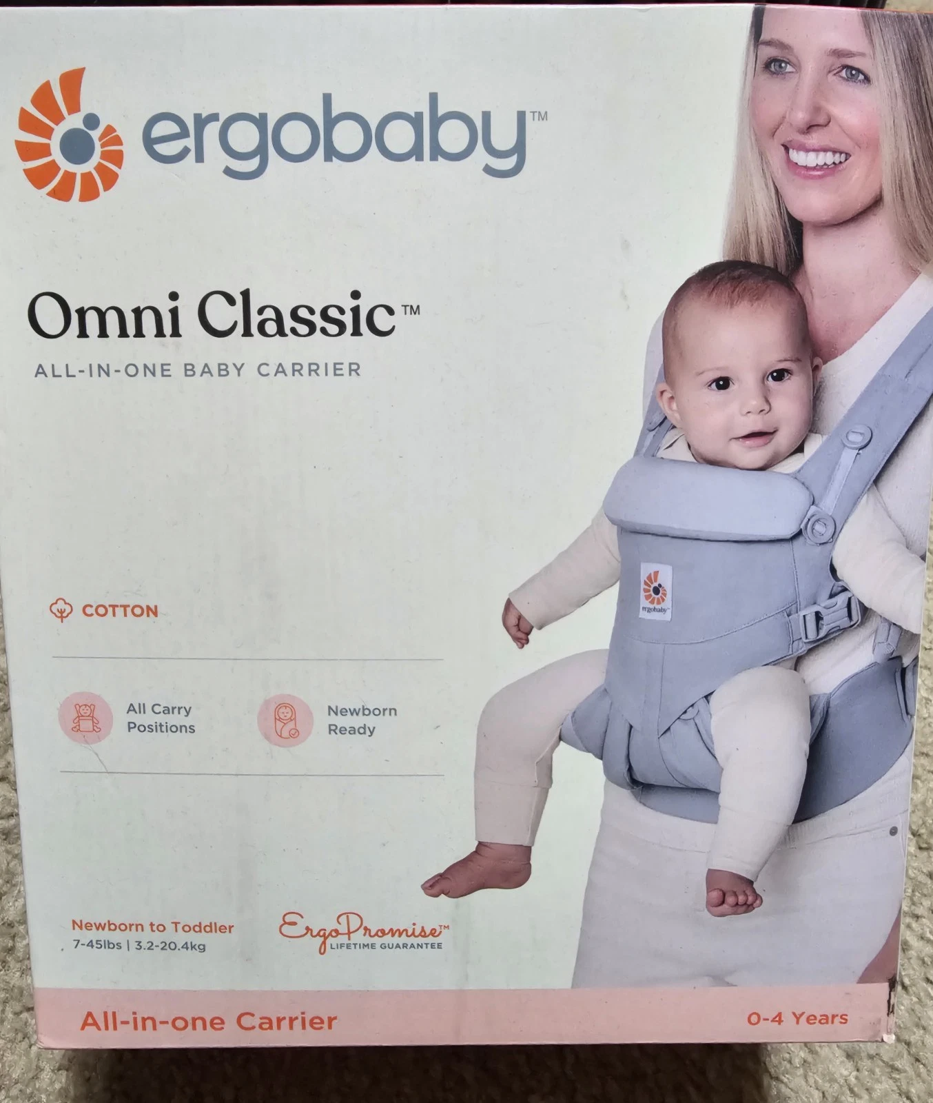 Ergobaby Omni Classic Baby Carrier Pearl Grey Newborn to Toddler 7-45 lb