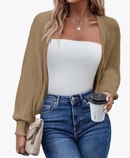 Women  s Cropped Bolero Cardigan XL NWT Tan Batwing Sleeve Knit