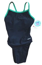 New Sporti Size 26 Piped Thin Strap Black Green one piece swimsuit (C29-16)