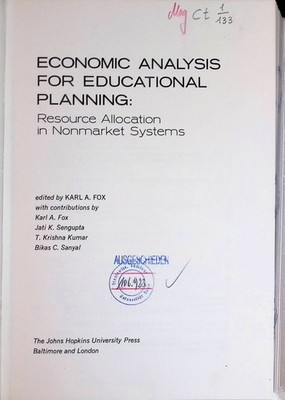 Economic Analysis for Educational Planning: Resource Allocation in Nonmarket Sys