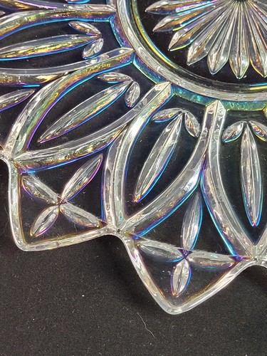 Vintage Carnival Federal Iridescent Glass Petal Serving Dish Preowned 11.5” Dia. - Picture 3 of 7