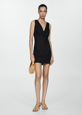 NEW MANGO (Zara Group) Short linen Dress IN BLACK size EUR XL