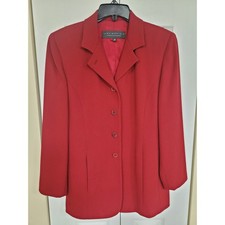 Alex Garfield Blazer Sz 2 Red Fitted Buttoned Womens Jacket Ribbed Slit Pockets