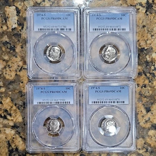 1974-S Roosevelt Dime PCGS PR69DCAM Silver Proof Lot of 4 San Francisco Coins