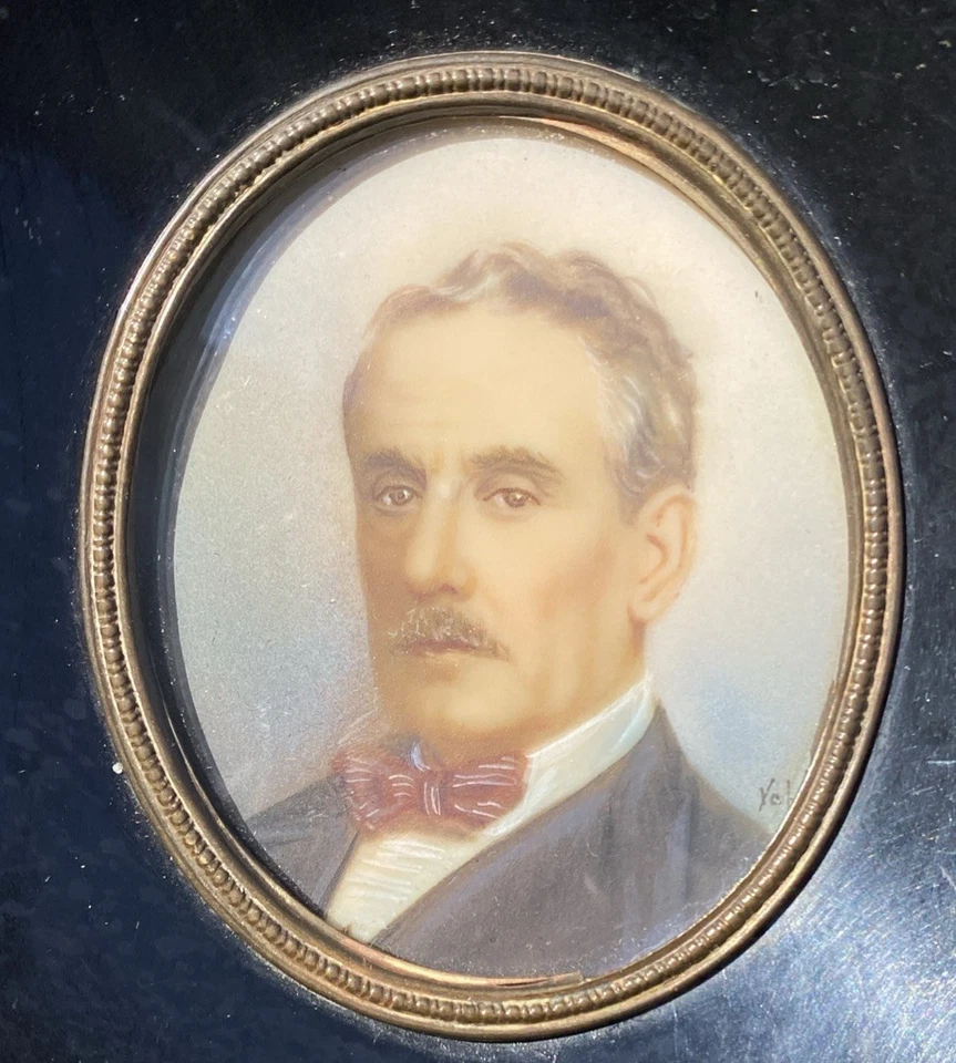Antigua pintura retrato miniatura del compositor de ópera Giacomo Puccini Italia Foto 2 de 4