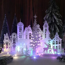 30 inch LED Christmas Village Tabletop Decoration White Winter Village Church Ch