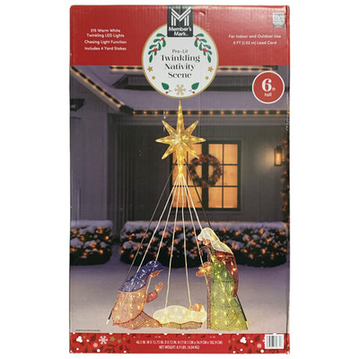 Member's Mark 6ft. Pre-Lit Twinkling Nativity Scene with Chasing Light Function
