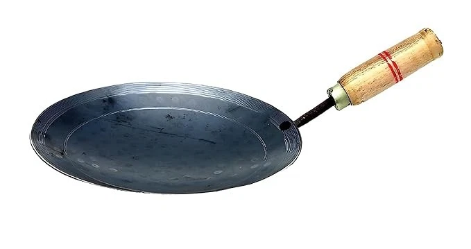 Premium Handmade Iron Tawa with Wooden Handle Grip 10 Inch Roti/Chapati