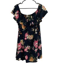 Floral Print Dress Off Shoulder Ruffle Short Sleeve Casual Dress 2X